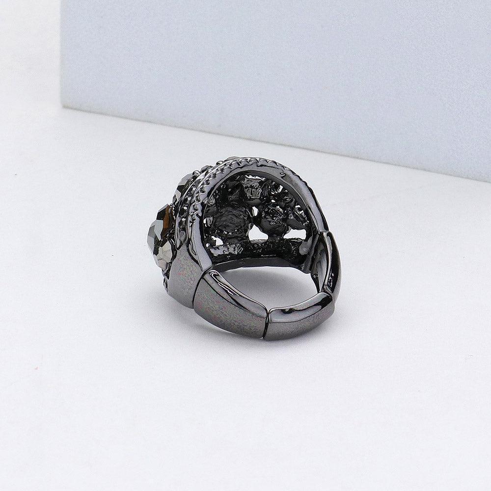 Black Round Stone Embellished Stretch Ring - Jewelry Store by Erik Rayo