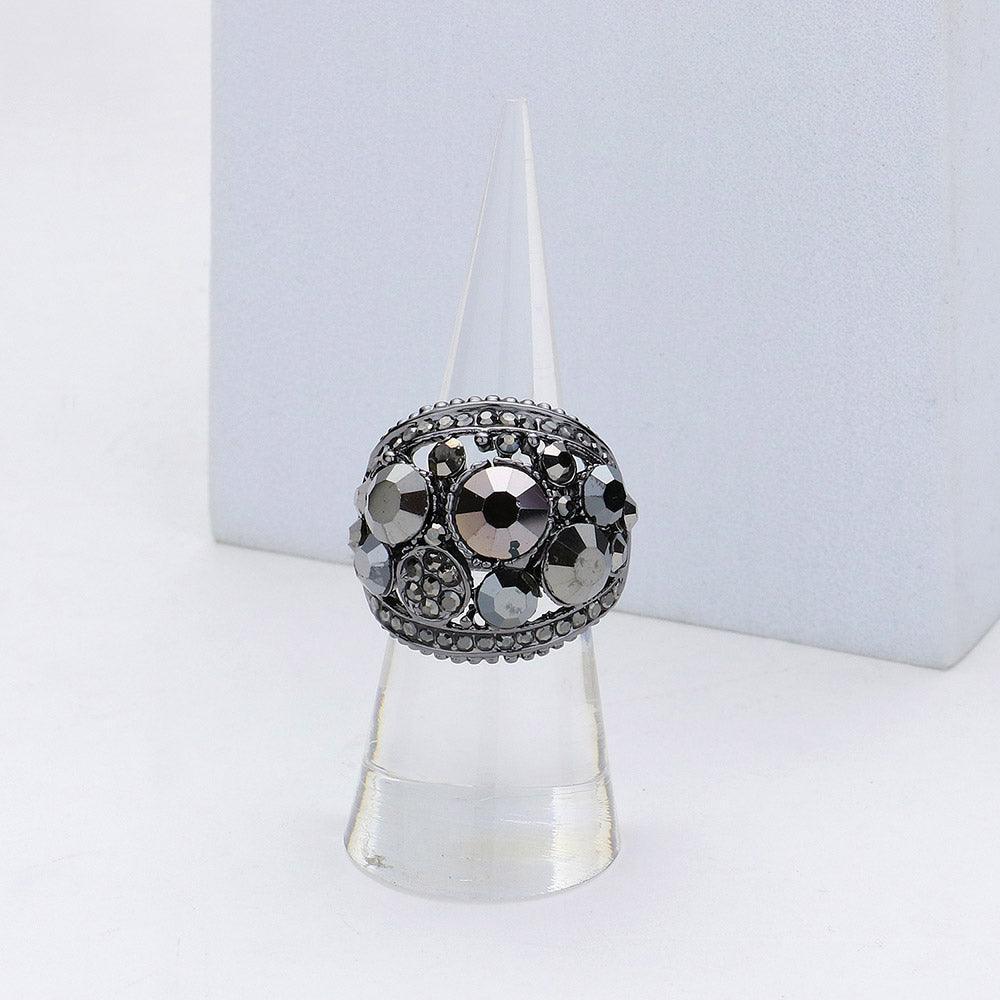 Black Round Stone Embellished Stretch Ring - Jewelry Store by Erik Rayo