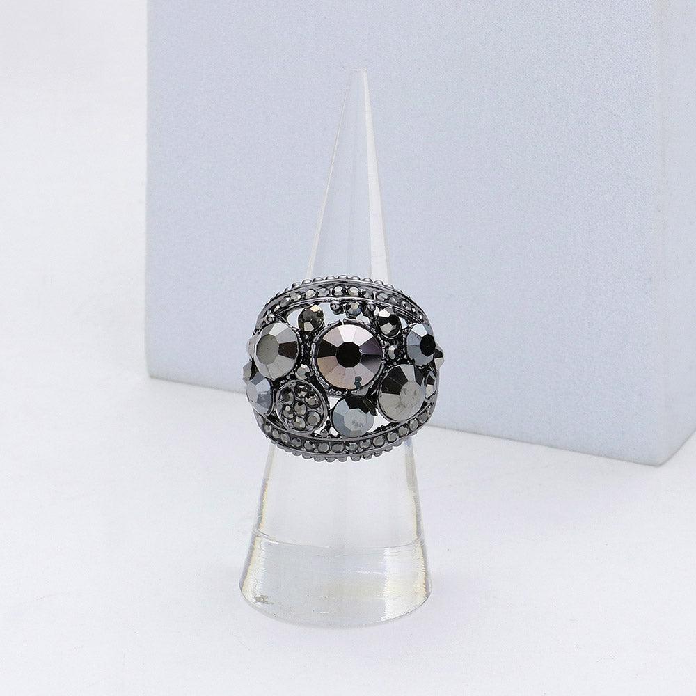 Black Round Stone Embellished Stretch Ring