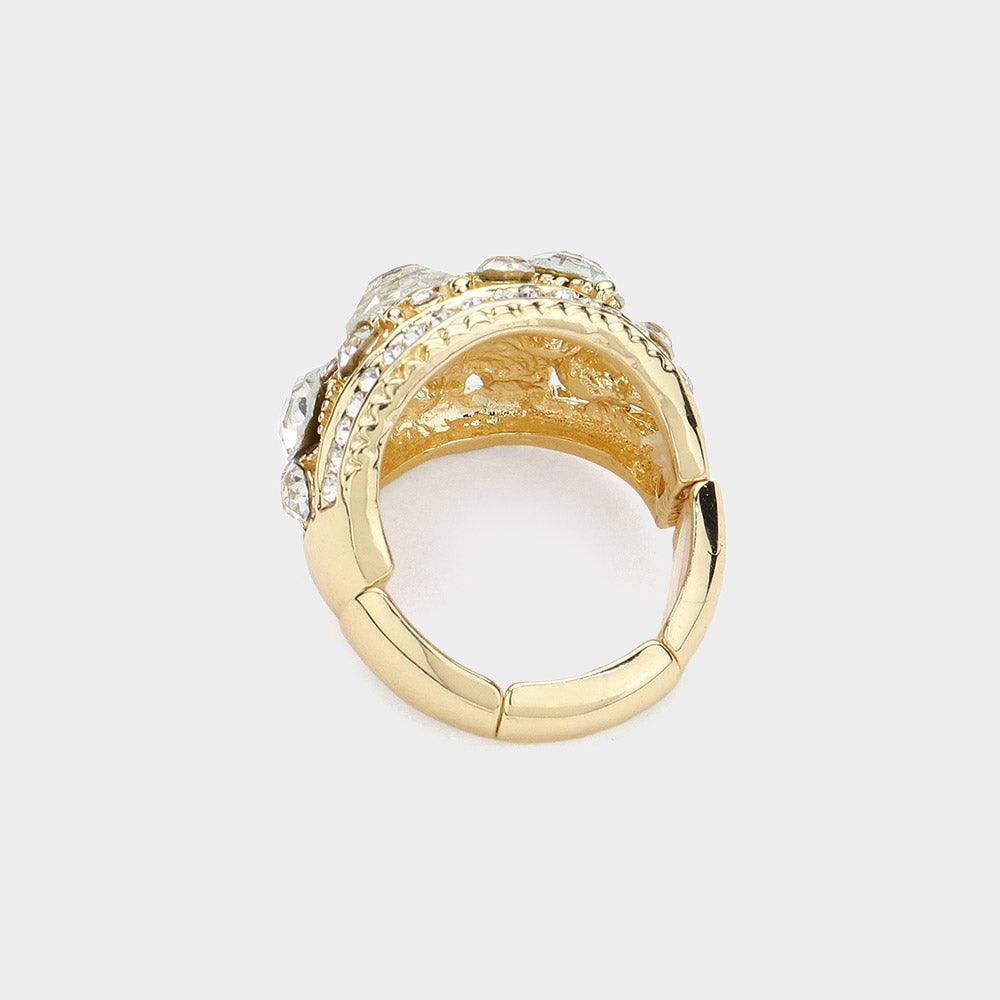 Gold Round Stone Embellished Stretch Ring - Jewelry Store by Erik Rayo