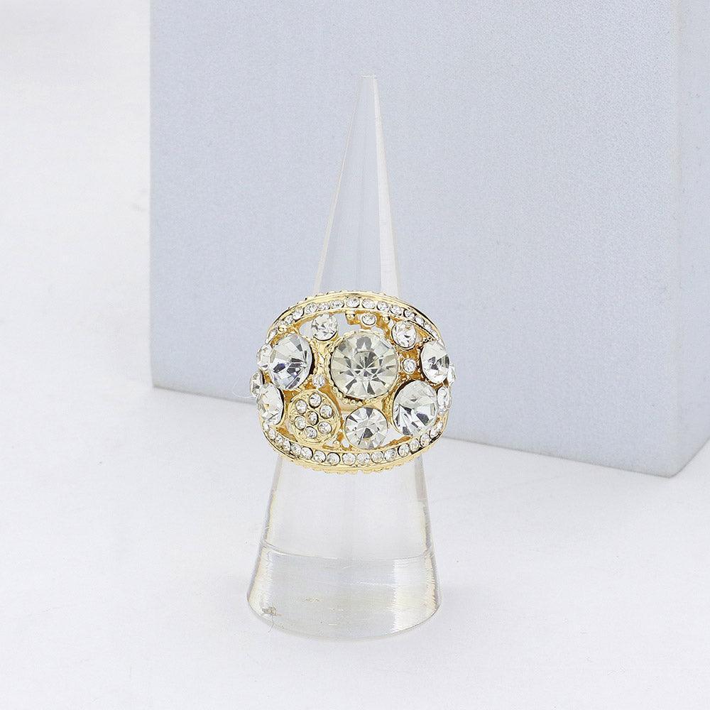 Gold Round Stone Embellished Stretch Ring - Jewelry Store by Erik Rayo
