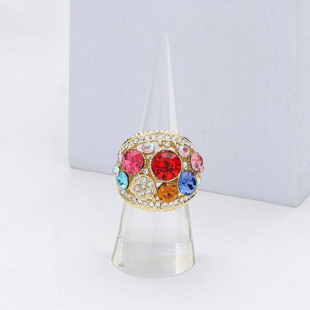 Gold Round Stone Embellished Stretch Ring - Jewelry Store by Erik Rayo