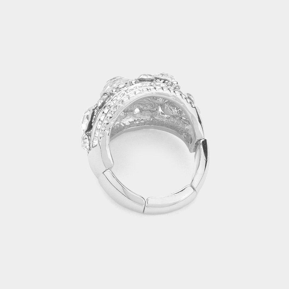 Silver Round Stone Embellished Stretch Ring - Jewelry Store by Erik Rayo