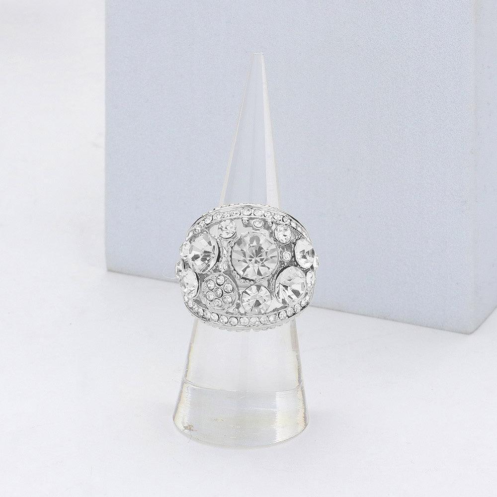 Silver Round Stone Embellished Stretch Ring - Jewelry Store by Erik Rayo
