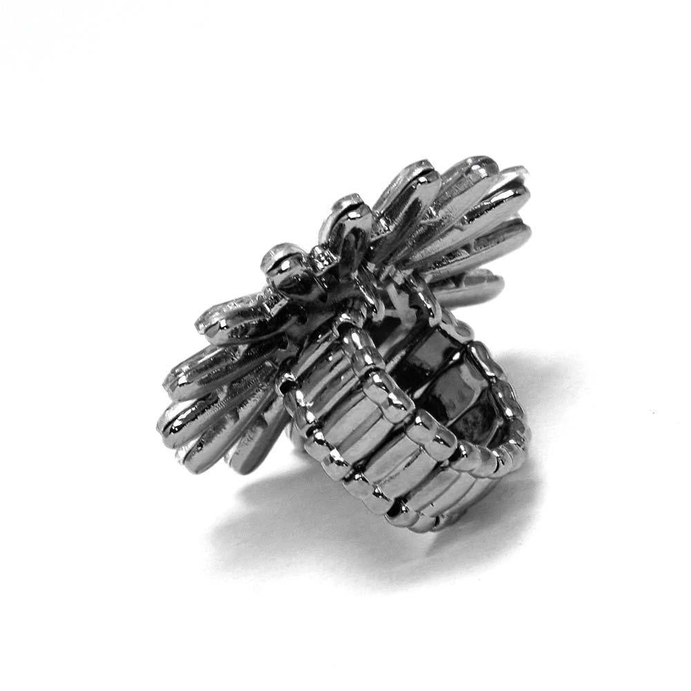 Black Round Teardrop Stone Flower Stretch Ring - Jewelry Store by Erik Rayo