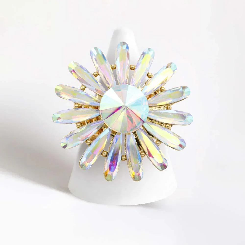 Gold Round Teardrop Stone Flower Stretch Ring - Jewelry Store by Erik Rayo