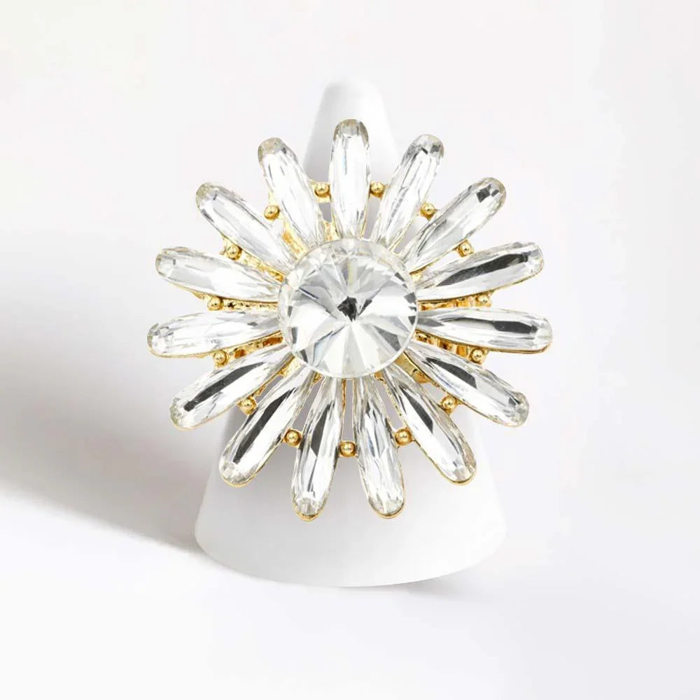 Gold Round Teardrop Stone Flower Stretch Ring - Jewelry Store by Erik Rayo