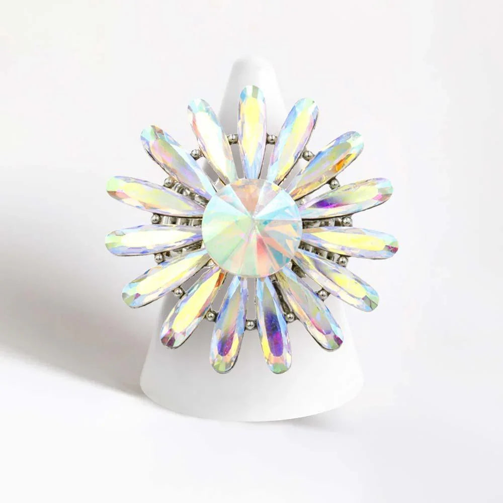 Silver Round Teardrop Stone Flower Stretch Ring - Jewelry Store by Erik Rayo