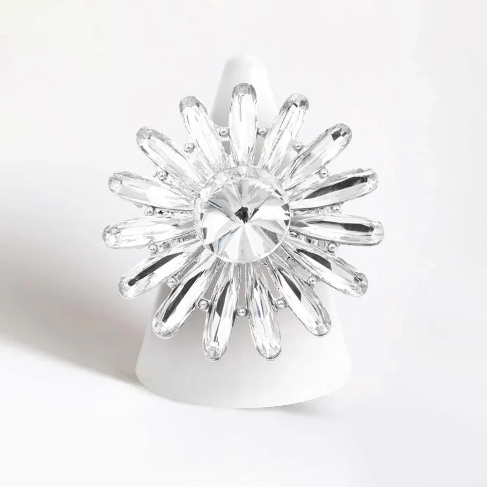 Silver Round Teardrop Stone Flower Stretch Ring - Jewelry Store by Erik Rayo