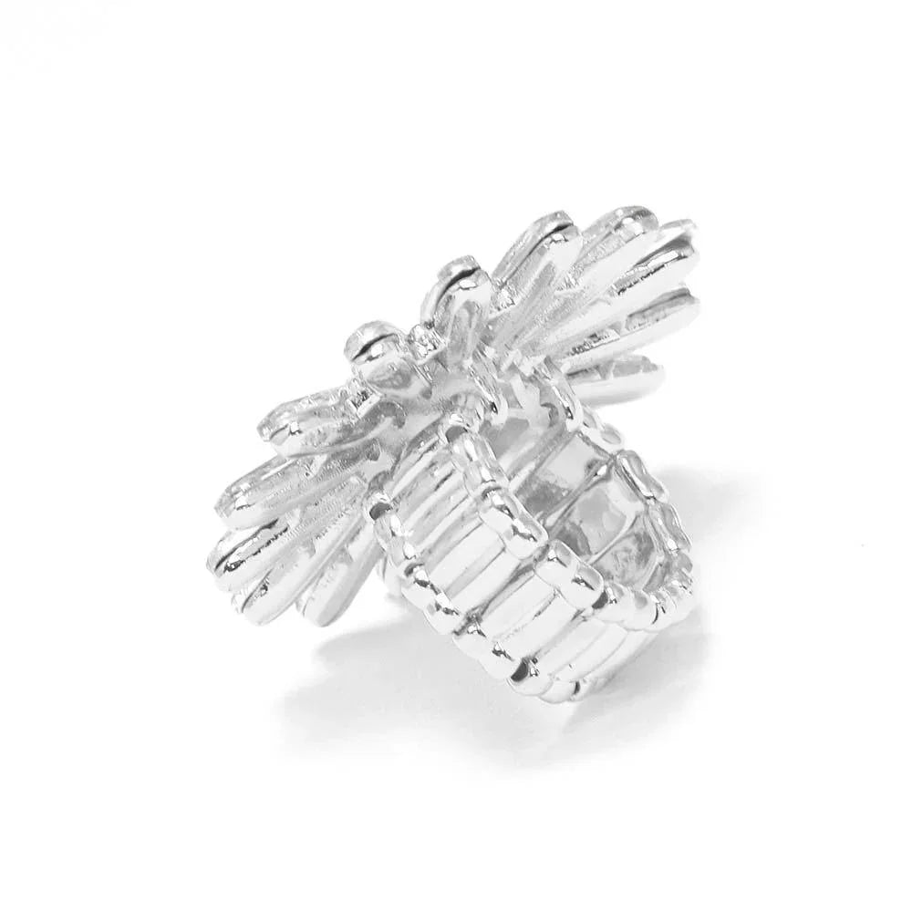 Silver Round Teardrop Stone Flower Stretch Ring - Jewelry Store by Erik Rayo