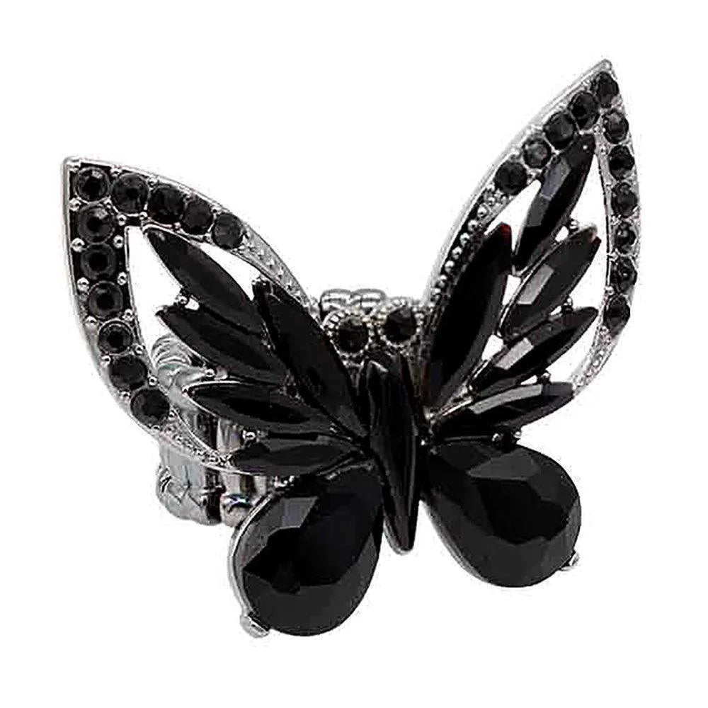 Black Multi Stone Embellished Butterfly Stretch Ring - Jewelry Store by Erik Rayo