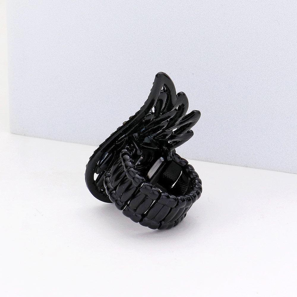 Black Multi Stone Embellished Angel Wing Stretch Ring - Jewelry Store by Erik Rayo