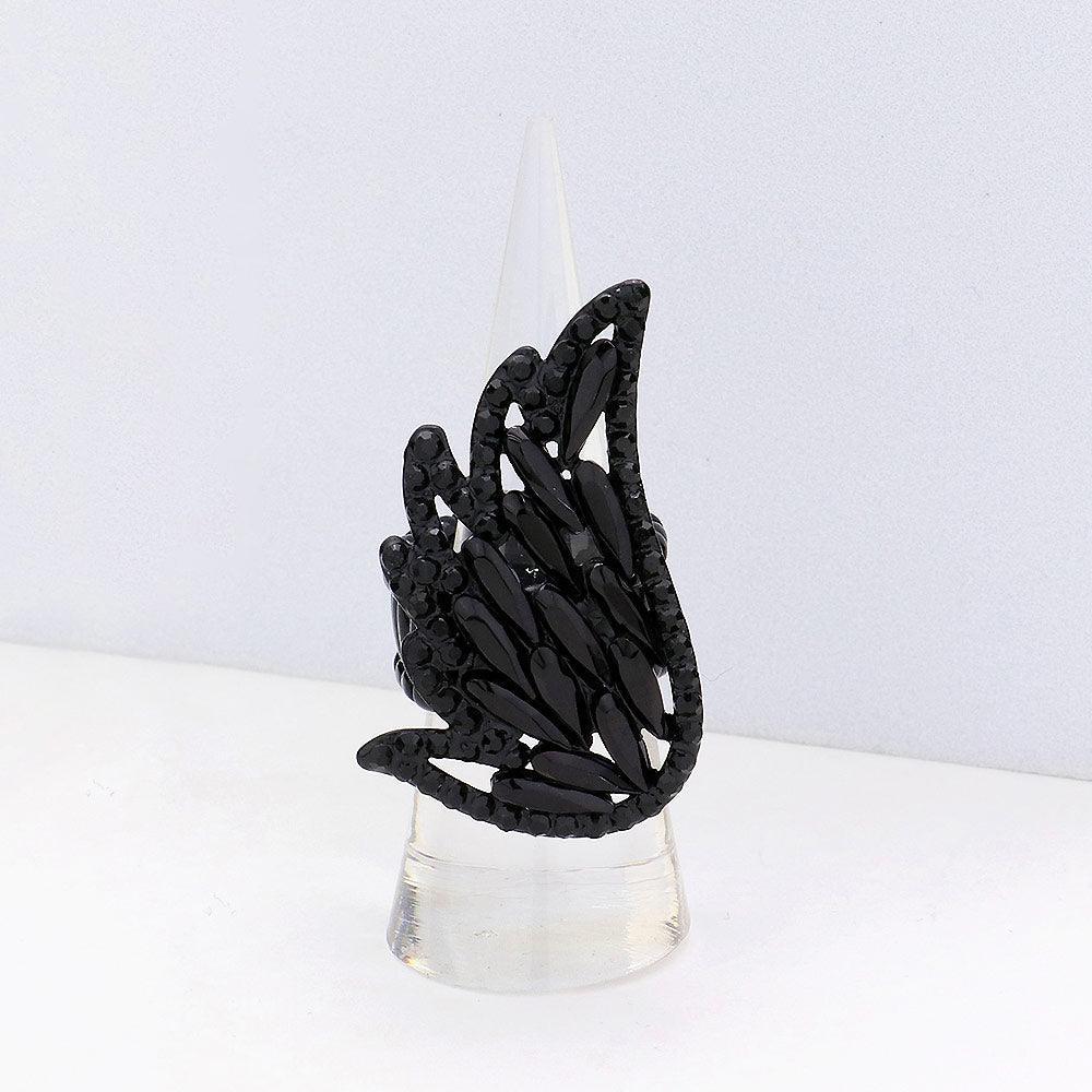 Black Multi Stone Embellished Angel Wing Stretch Ring - Jewelry Store by Erik Rayo