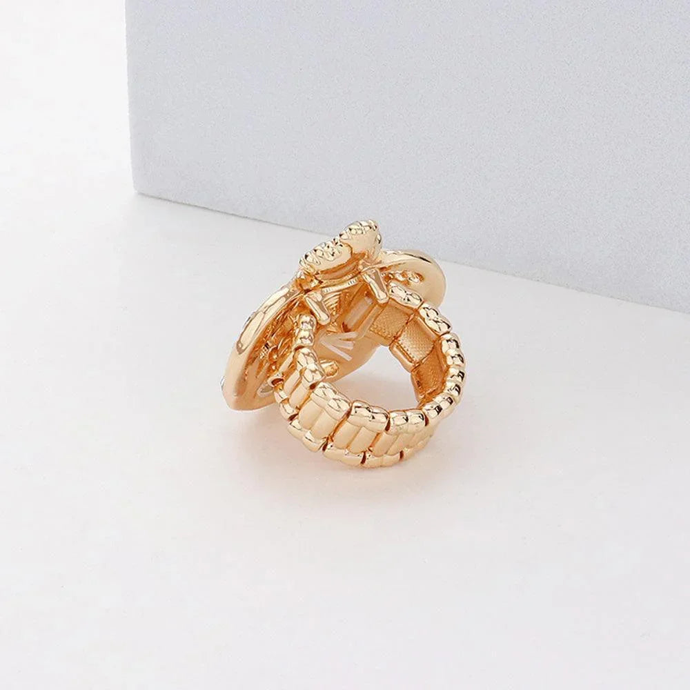 Gold Round Stone Accented Rhinestone Embellished Crown Stretch Ring - Jewelry Store by Erik Rayo