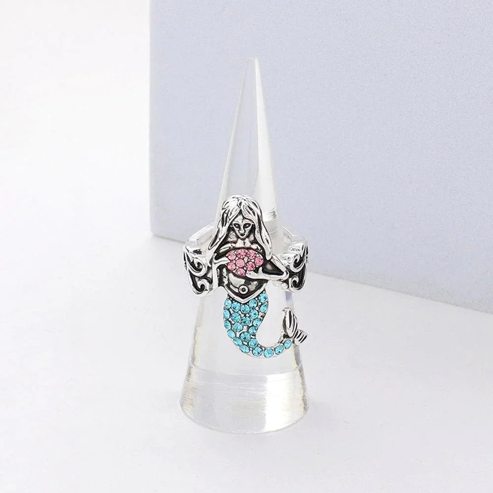 Aqua Stone Paved Mermaid Stretch Ring - Jewelry Store by Erik Rayo
