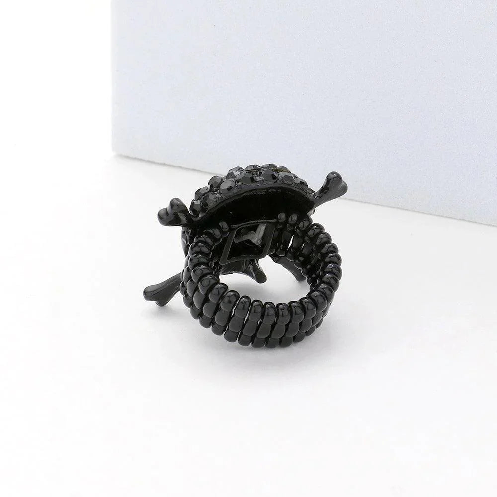 Black Stone Embellished Skull Stretch Ring - Jewelry Store by Erik Rayo