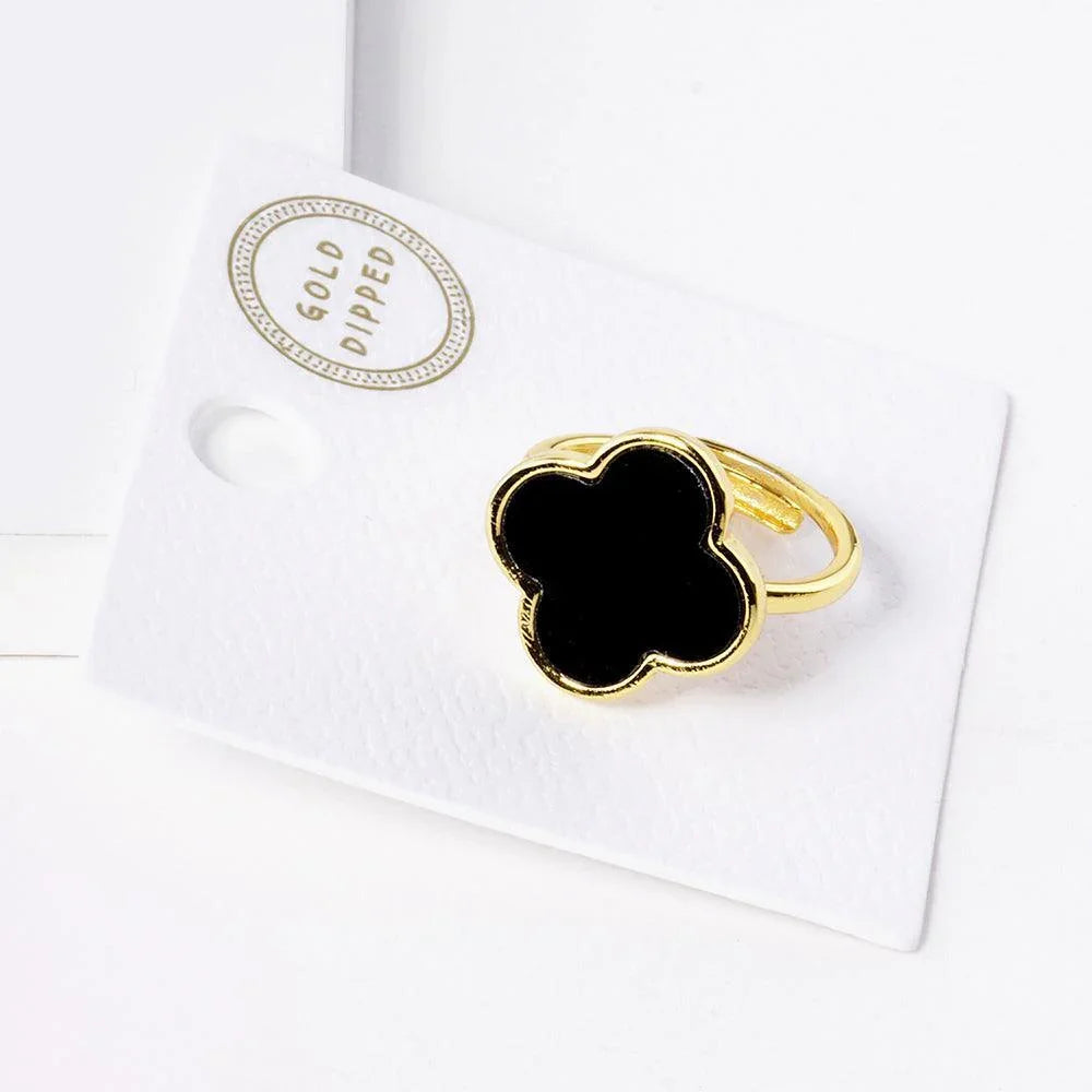 Black 14K Gold Dipped Enamel Quatrefoil Ring - Jewelry Store by Erik Rayo