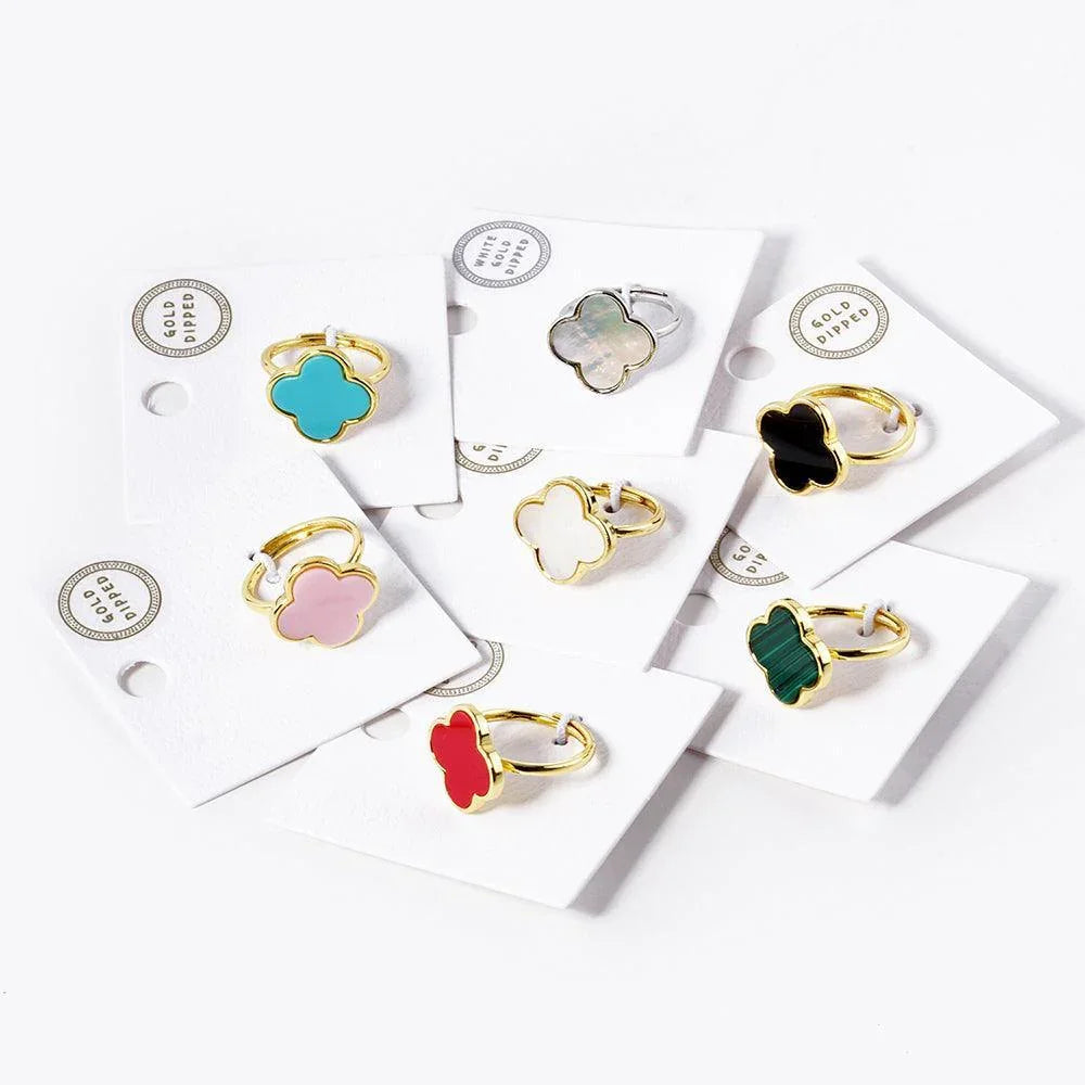 Black 14K Gold Dipped Enamel Quatrefoil Ring - Jewelry Store by Erik Rayo