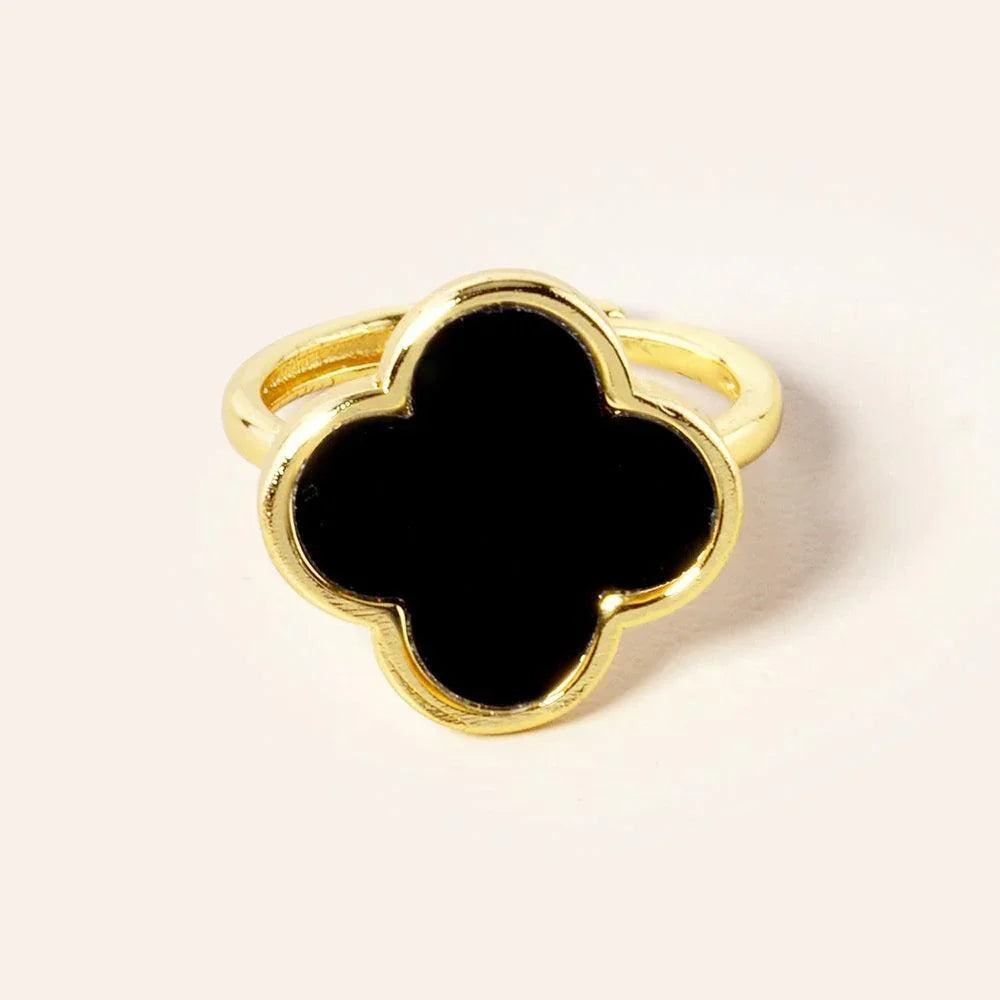 Black 14K Gold Dipped Enamel Quatrefoil Ring - Jewelry Store by Erik Rayo