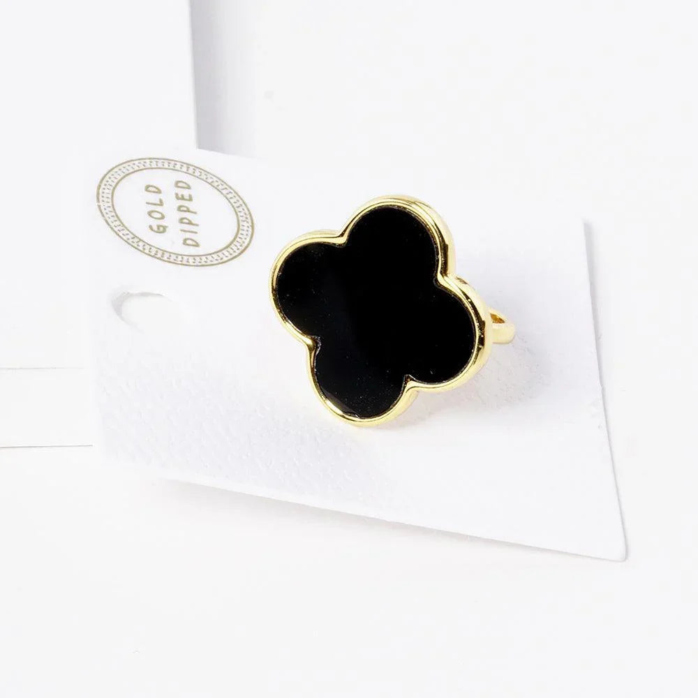 Black 14K Gold Dipped Enamel Quatrefoil Ring - Jewelry Store by Erik Rayo