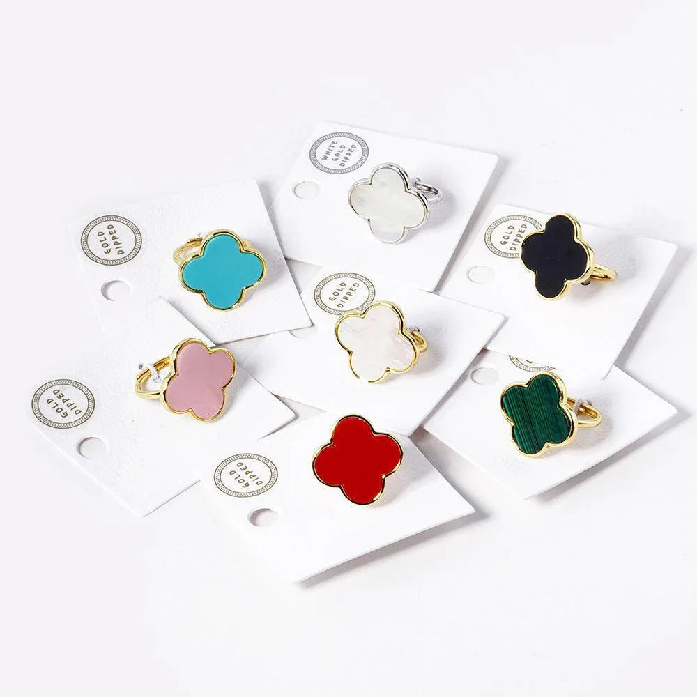 Black 14K Gold Dipped Enamel Quatrefoil Ring - Jewelry Store by Erik Rayo