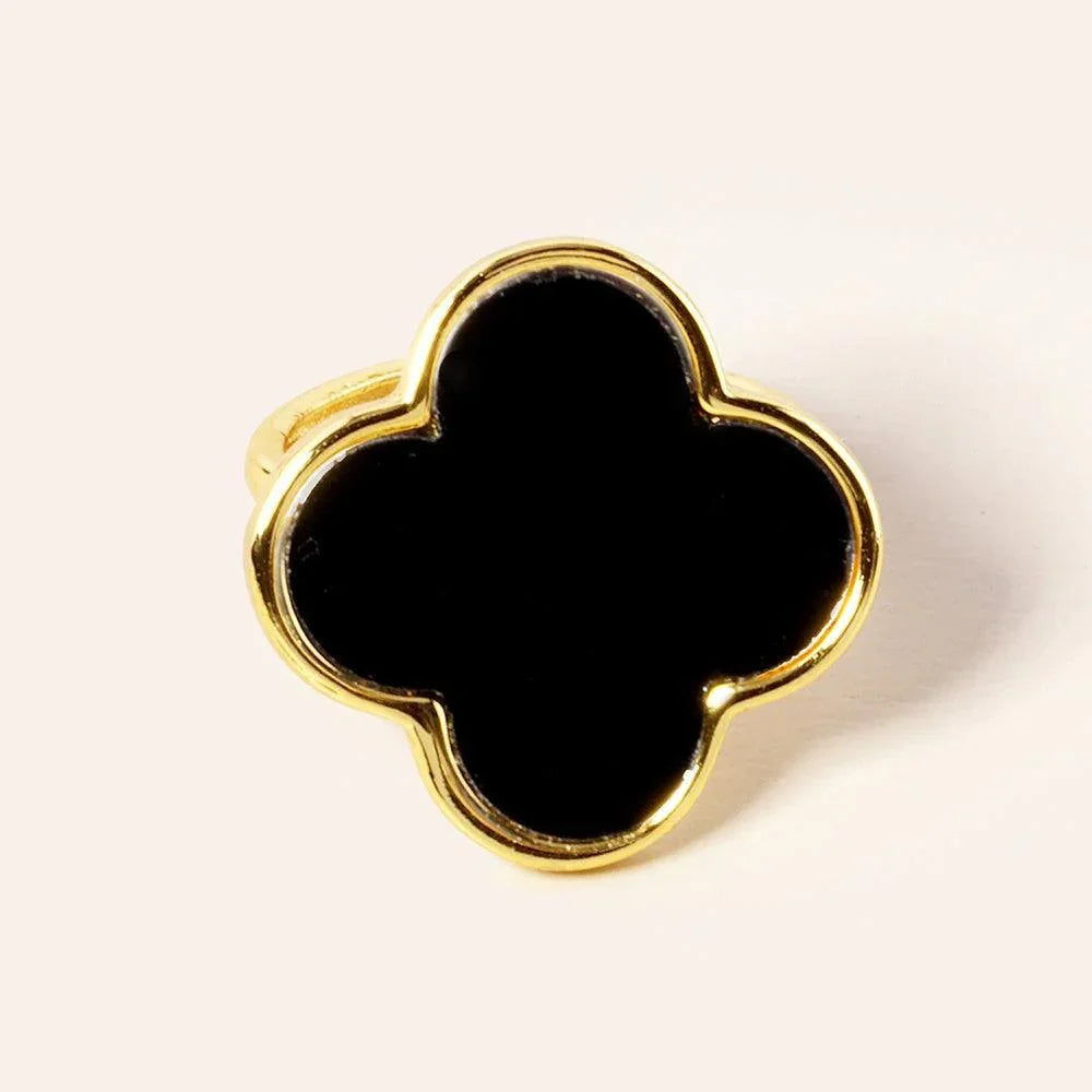 Black 14K Gold Dipped Enamel Quatrefoil Ring - Jewelry Store by Erik Rayo