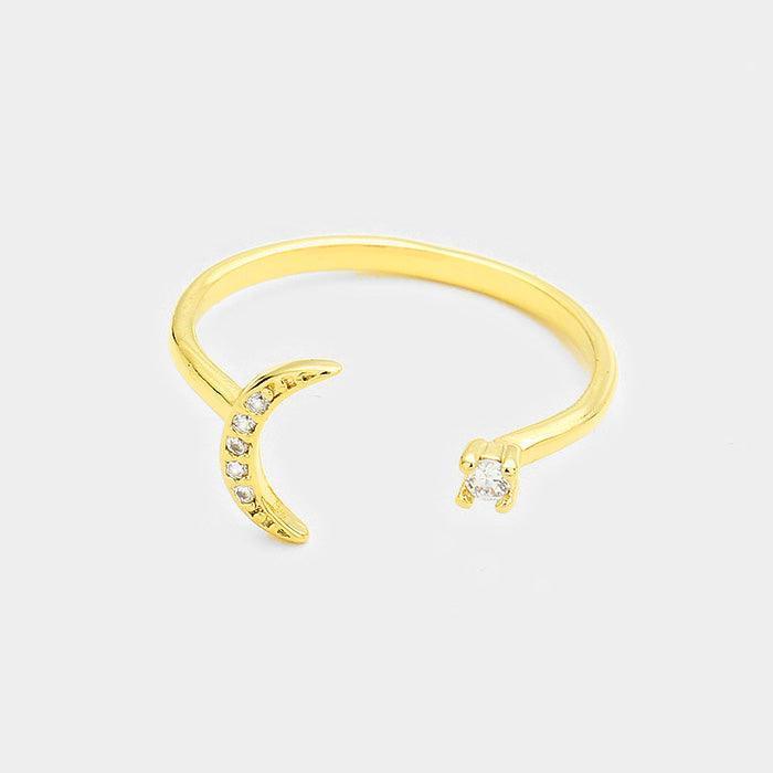 14K Gold Dipped CZ Crescent Moon Ring - Jewelry Store by Erik Rayo