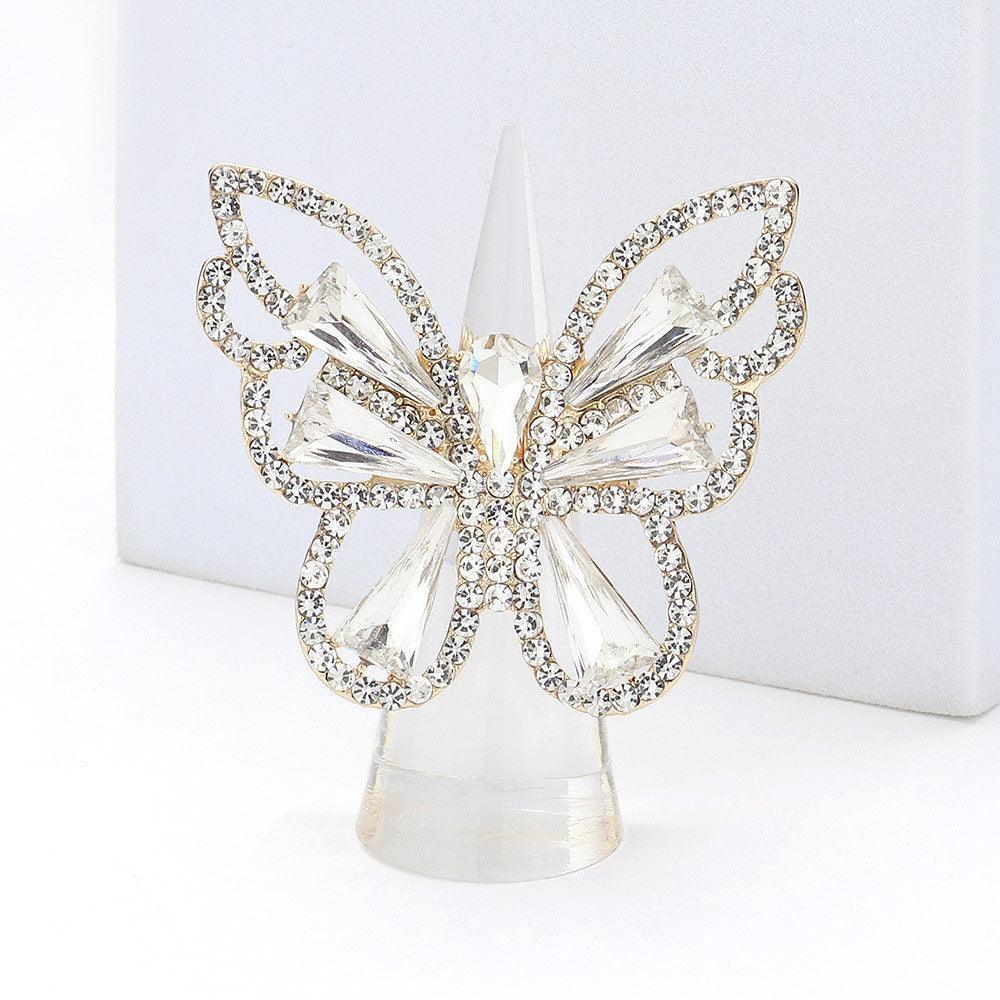 Clear Rhinestone Paved Butterfly Stretch Ring - Jewelry Store by Erik Rayo
