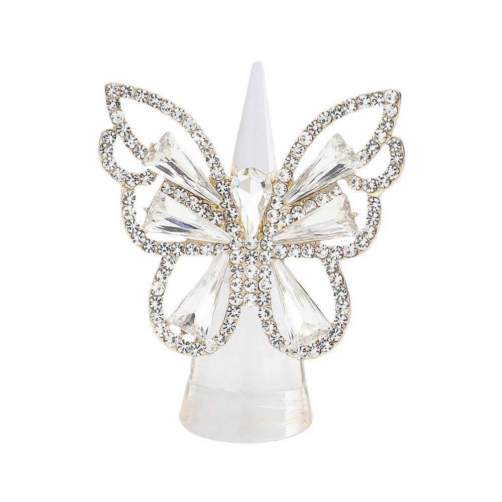Clear Rhinestone Paved Butterfly Stretch Ring - Jewelry Store by Erik Rayo