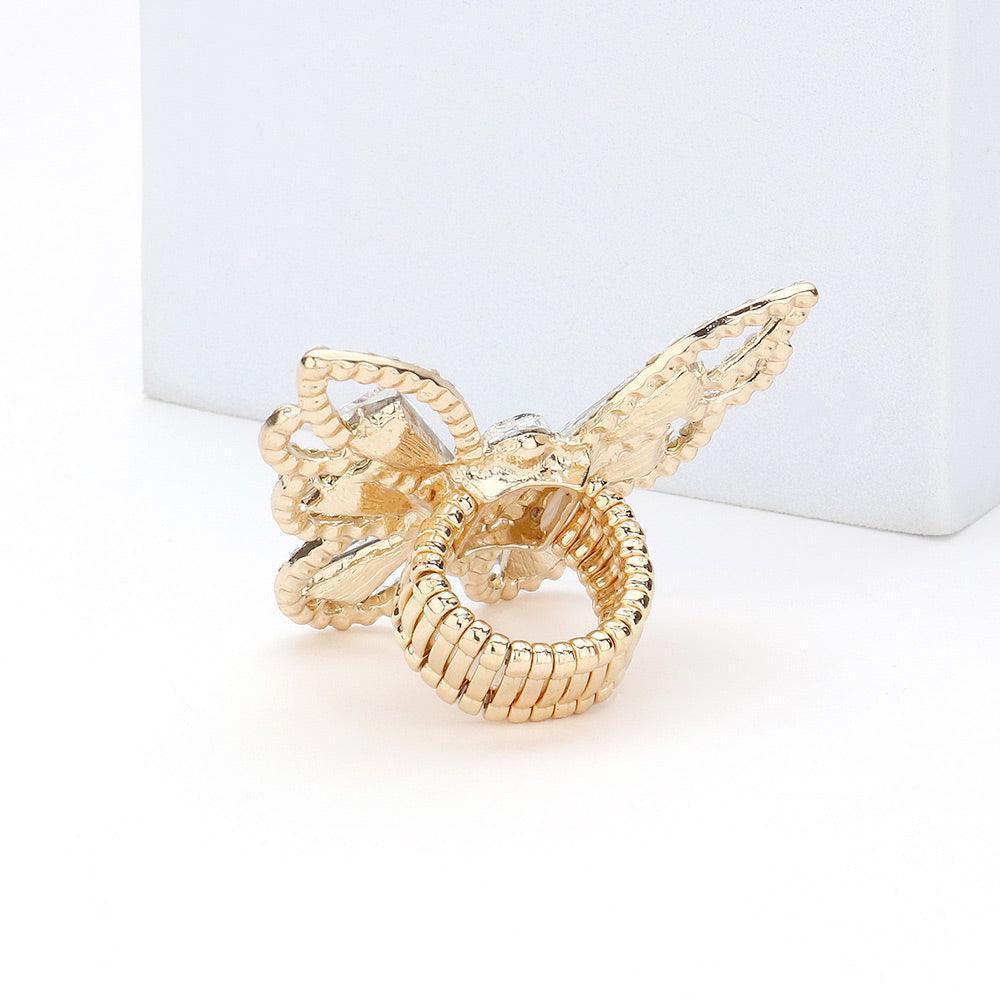Clear Rhinestone Paved Butterfly Stretch Ring - Jewelry Store by Erik Rayo