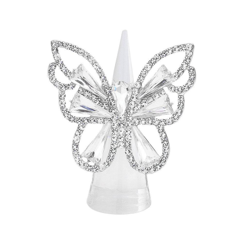 Clear Rhinestone Paved Butterfly Stretch Ring - Jewelry Store by Erik Rayo