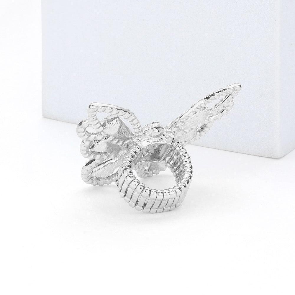 Clear Rhinestone Paved Butterfly Stretch Ring - Jewelry Store by Erik Rayo