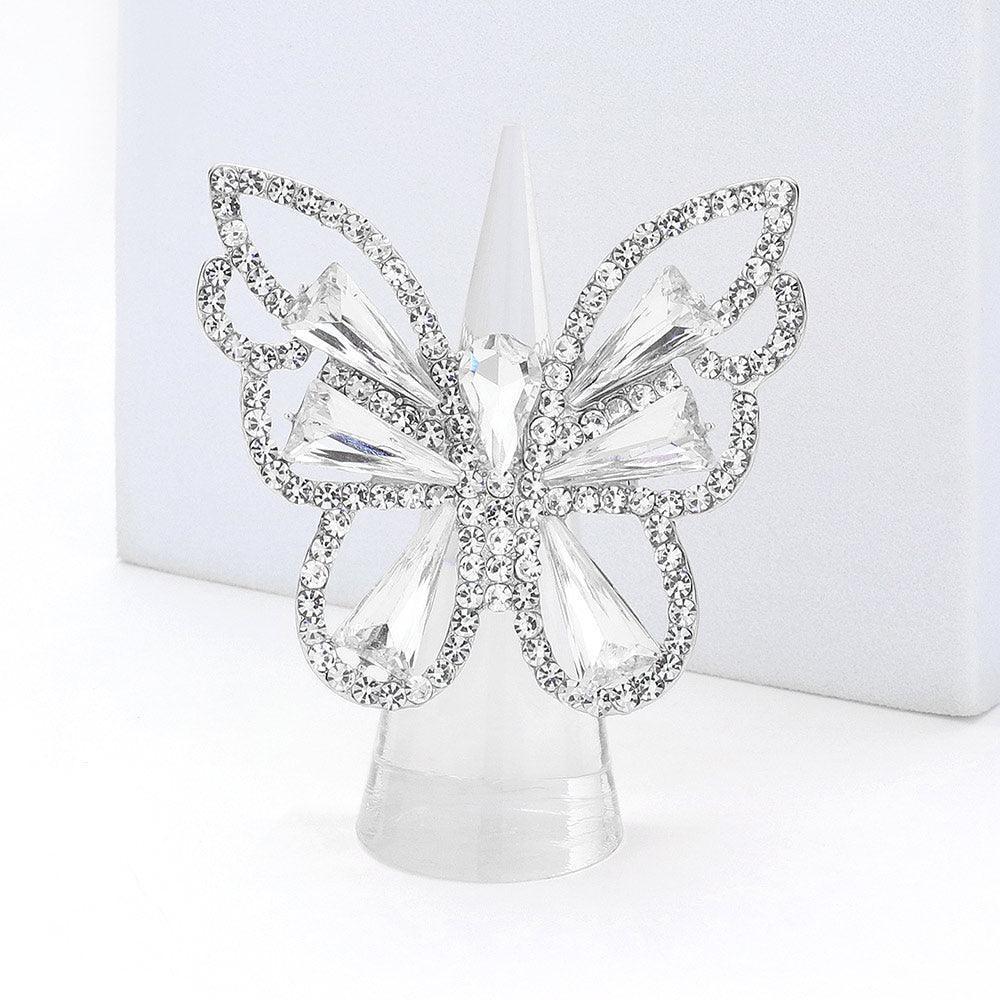 Clear Rhinestone Paved Butterfly Stretch Ring - Jewelry Store by Erik Rayo