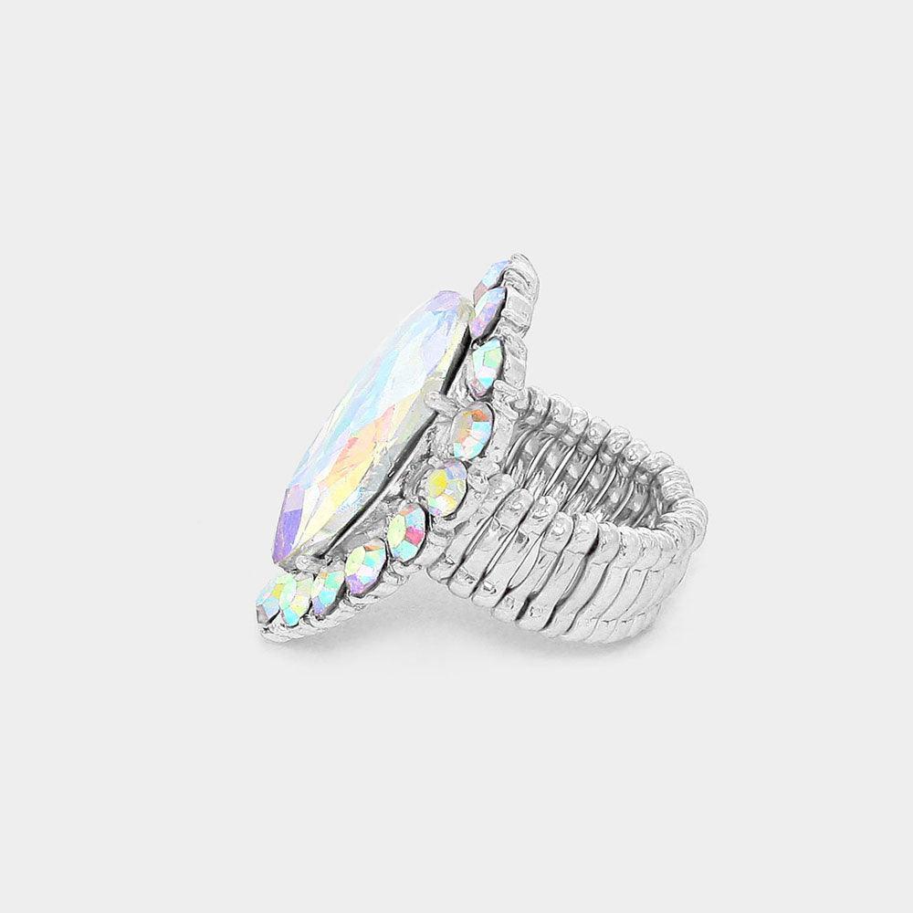 Crystal Rhinestone Teardrop Stretch Cocktail Ring - Jewelry Store by Erik Rayo