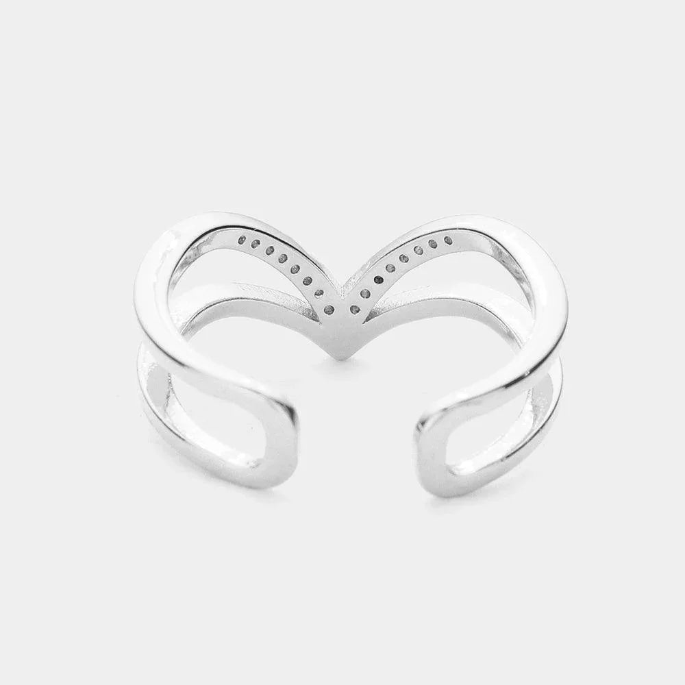 Brass Metal Rhinestone Embellished Chevron Ring - Jewelry Store by Erik Rayo