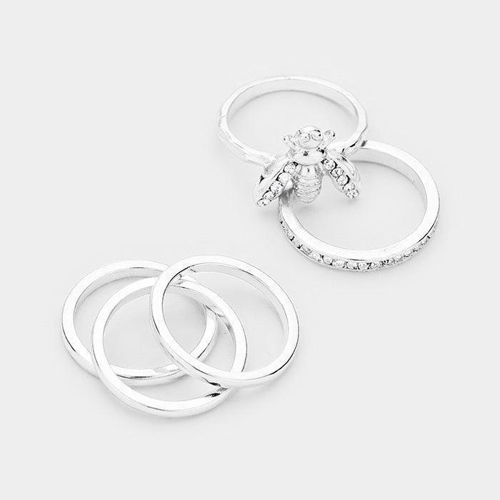 5PCS Mixed Honey Bee Crystal Embellished Metal Rings - Jewelry Store by Erik Rayo
