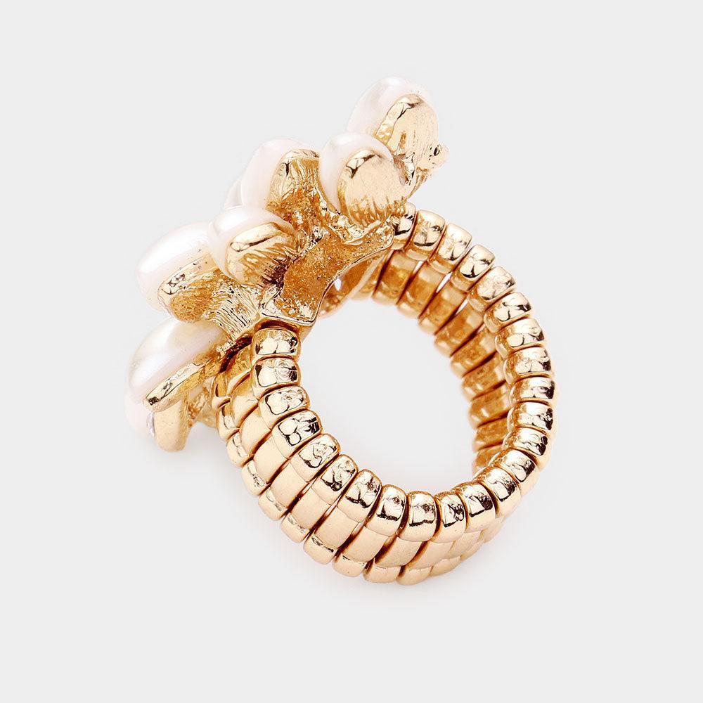 Cream Pearl Cluster Stretch Ring - Jewelry Store by Erik Rayo