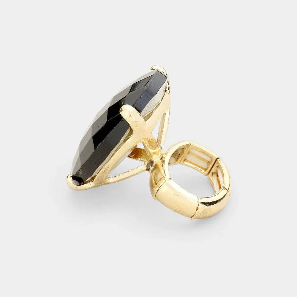 Black Oval Crystal Stretch Ring - Jewelry Store by Erik Rayo