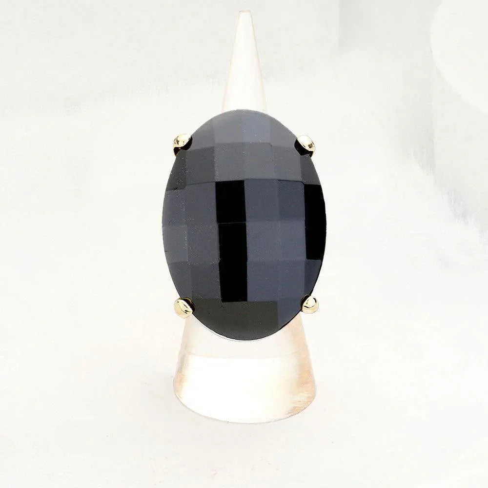 Black Oval Crystal Stretch Ring - Jewelry Store by Erik Rayo