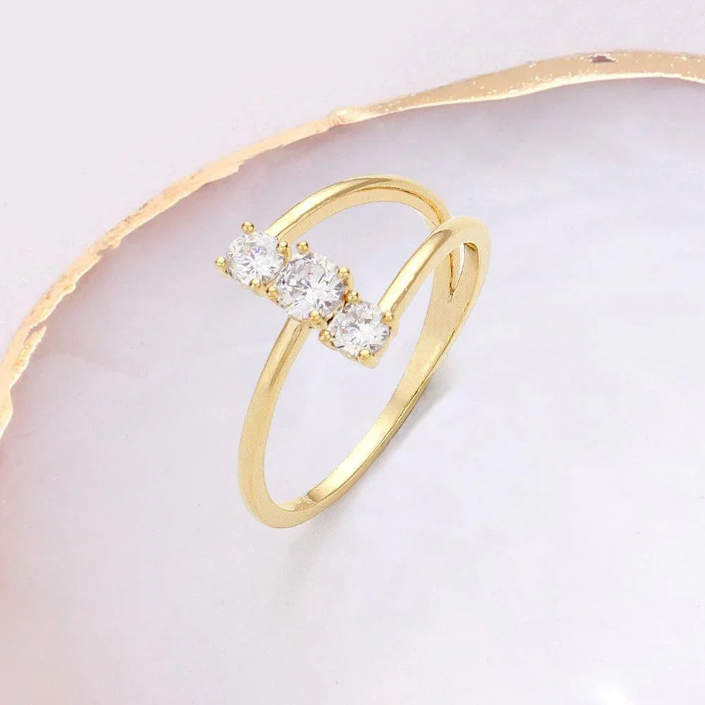 Gold Brass Metal Triple Round Stone Embellished Ring - Jewelry Store by Erik Rayo