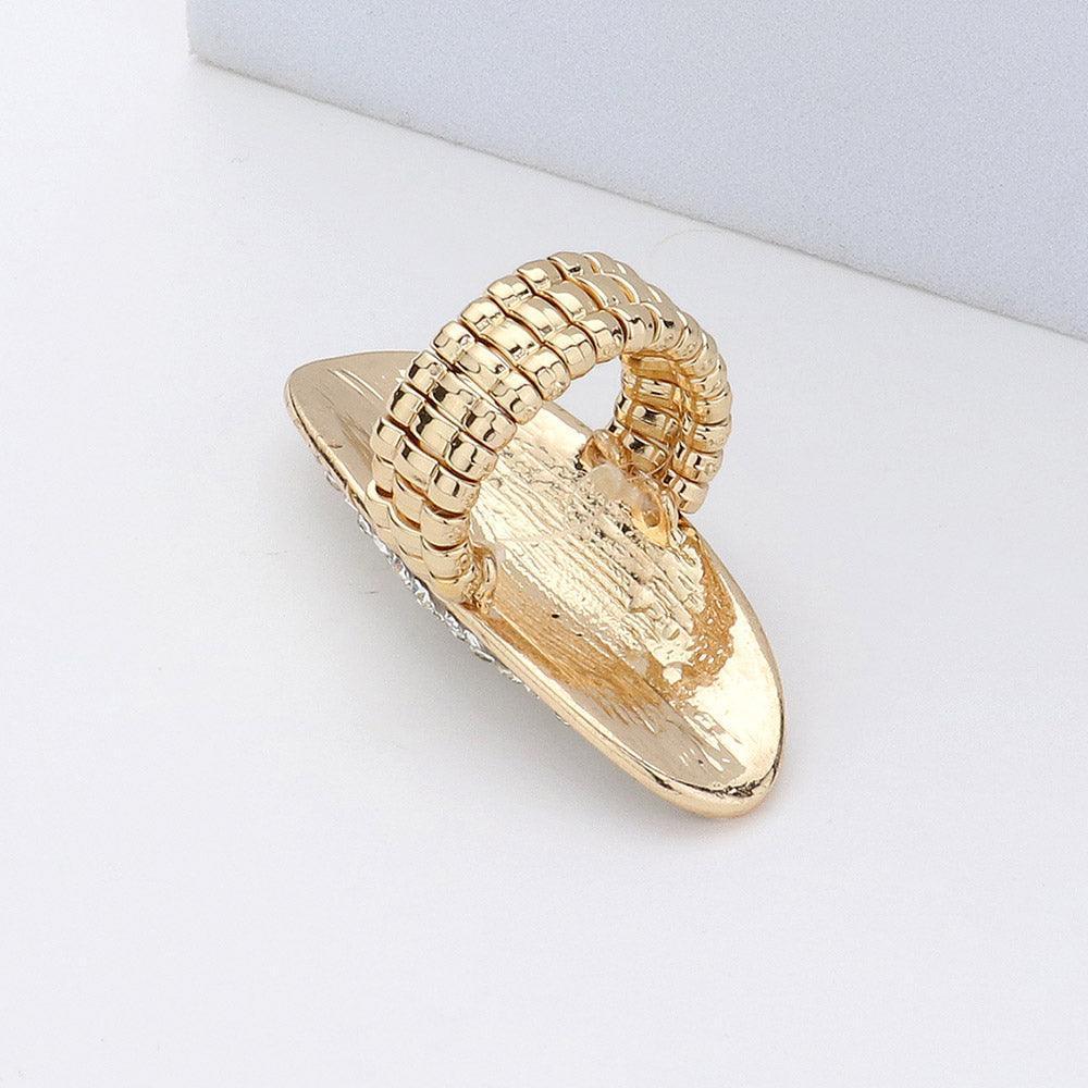 Clear Rhinestone Paved Long Oval Stretch Ring - Jewelry Store by Erik Rayo