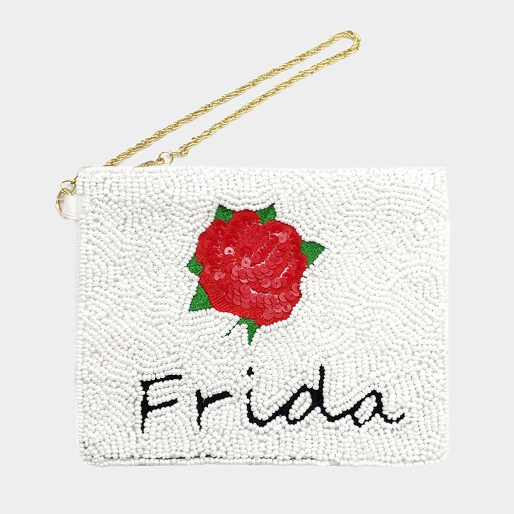 Frida Beaded Rose Flower Mini Pouch Bag - Jewelry Store by Erik Rayo