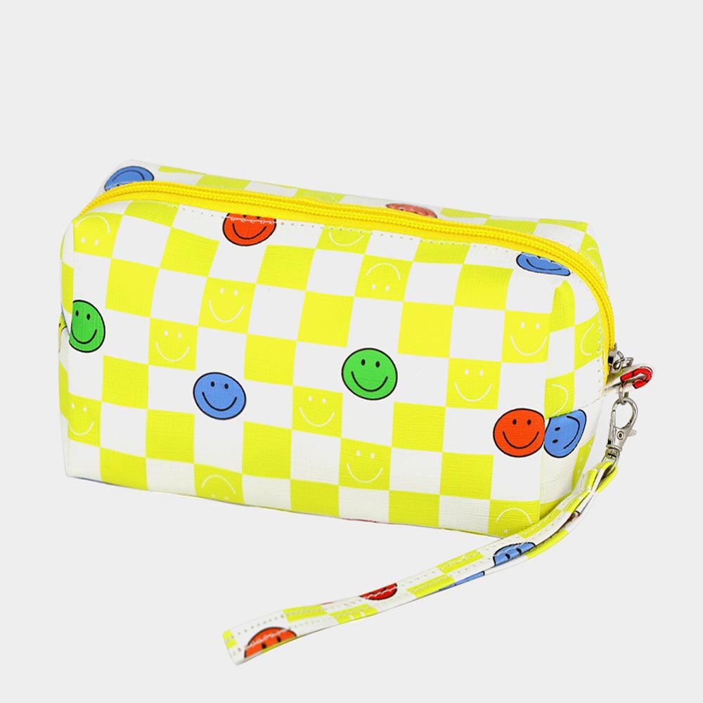 Smile Pointed Check Patterned Wristlet Pouch Bag