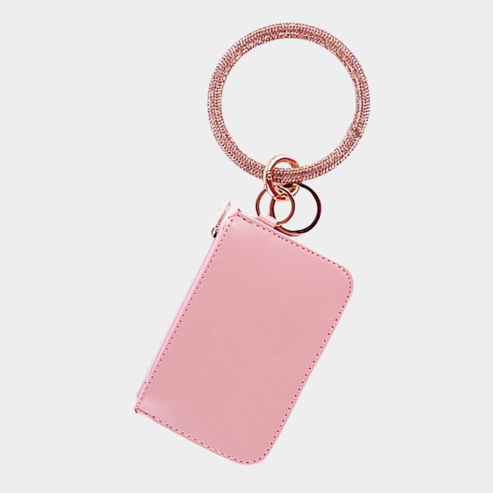 Pink Faux Leather Mini Pouch Bag / Keychain / Bracelet