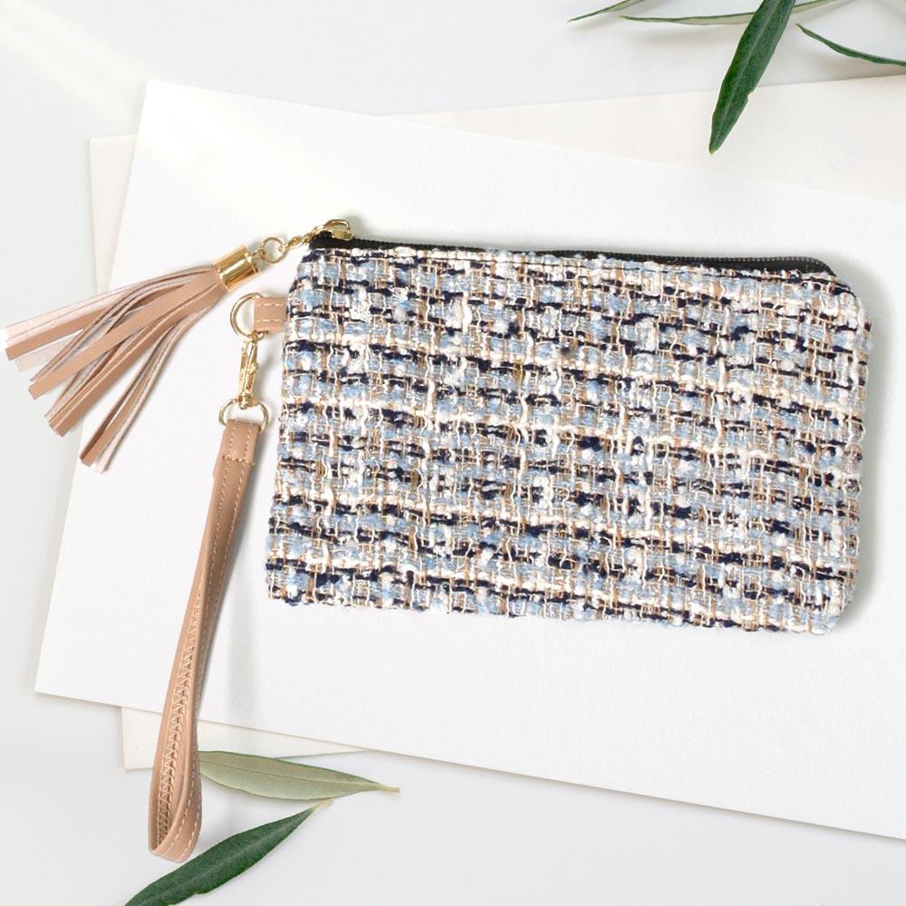 Tweed Lurex Wristlet Pouch Bag