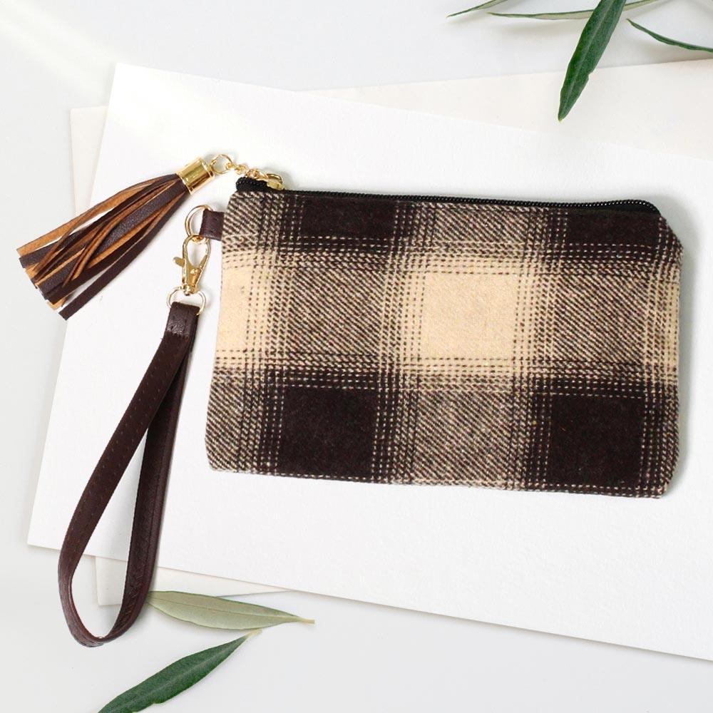 Buffalo Check Wristlet Pouch Bag