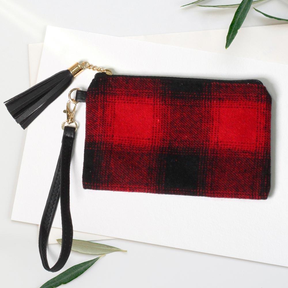 Buffalo Check Wristlet Pouch Bag