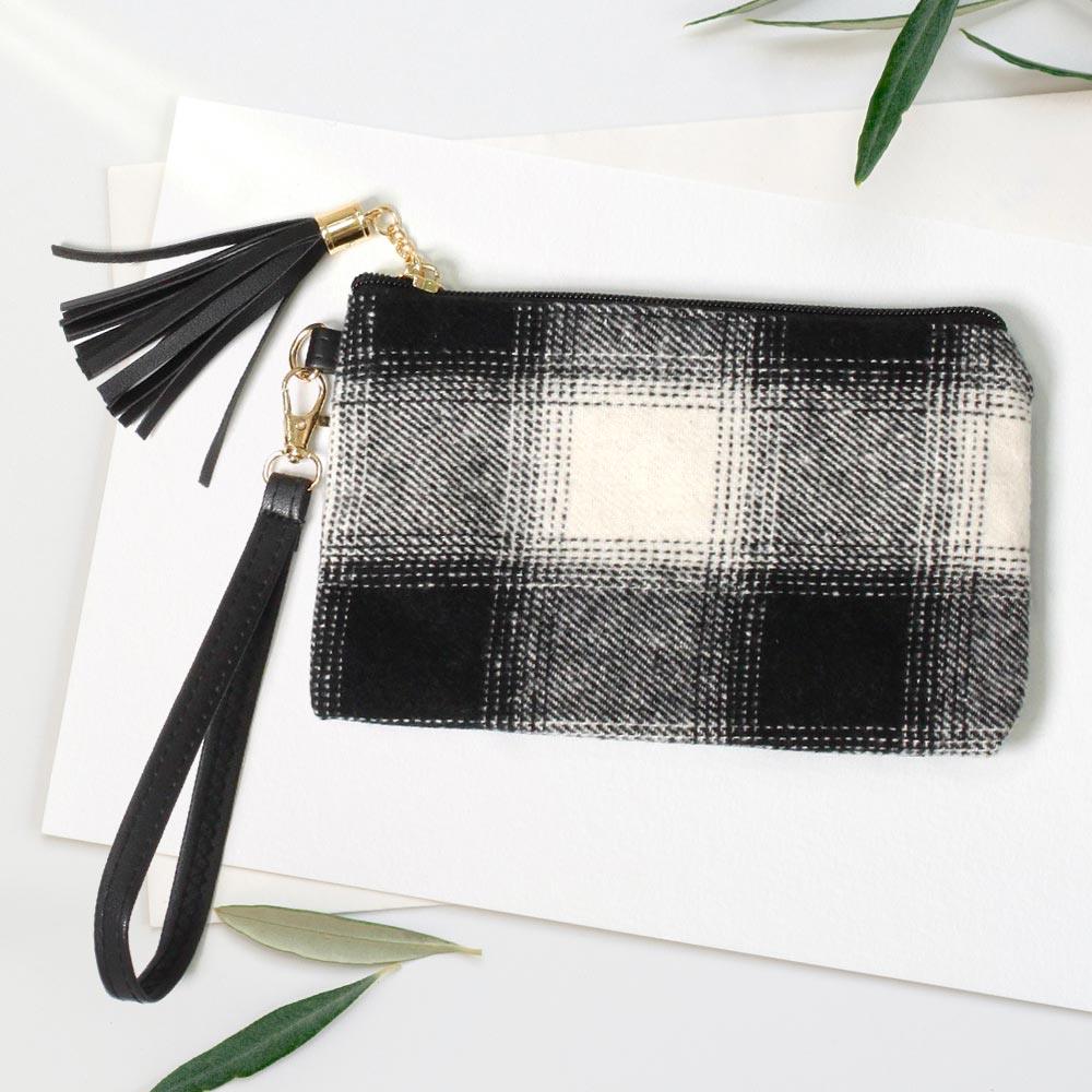 Buffalo Check Wristlet Pouch Bag