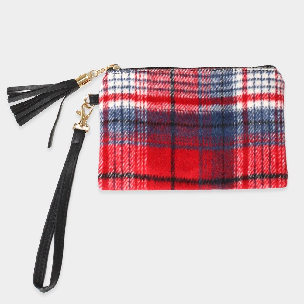 Plaid Check Wristlet Pouch Bag