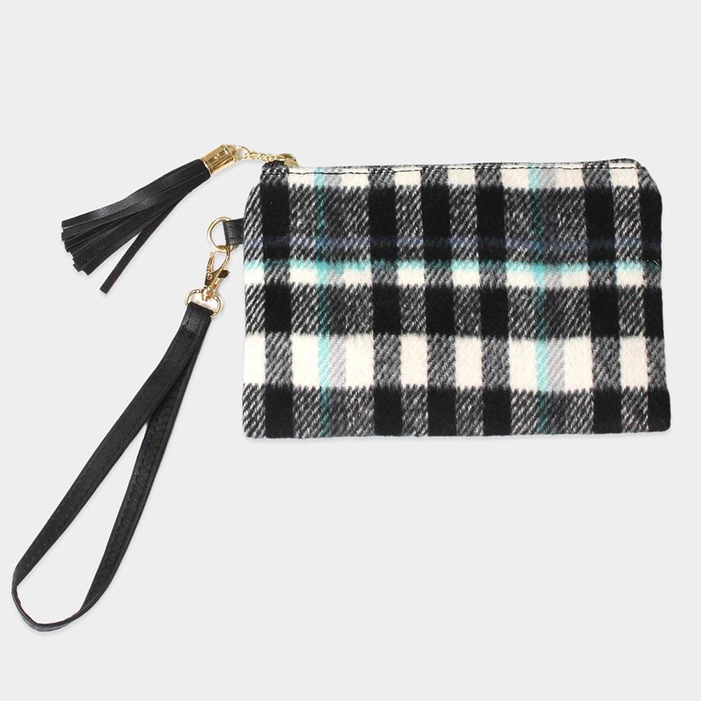 Plaid Check Wristlet Pouch Bag